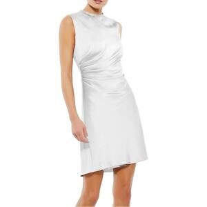 NWT Mac Duggal Ieena Rhinestone Collar White Satin Mini Dress 6